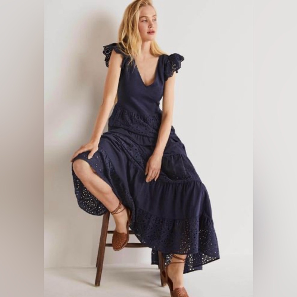 Boden Maxi Eyelet Tiered Maxi Dress - Gem
